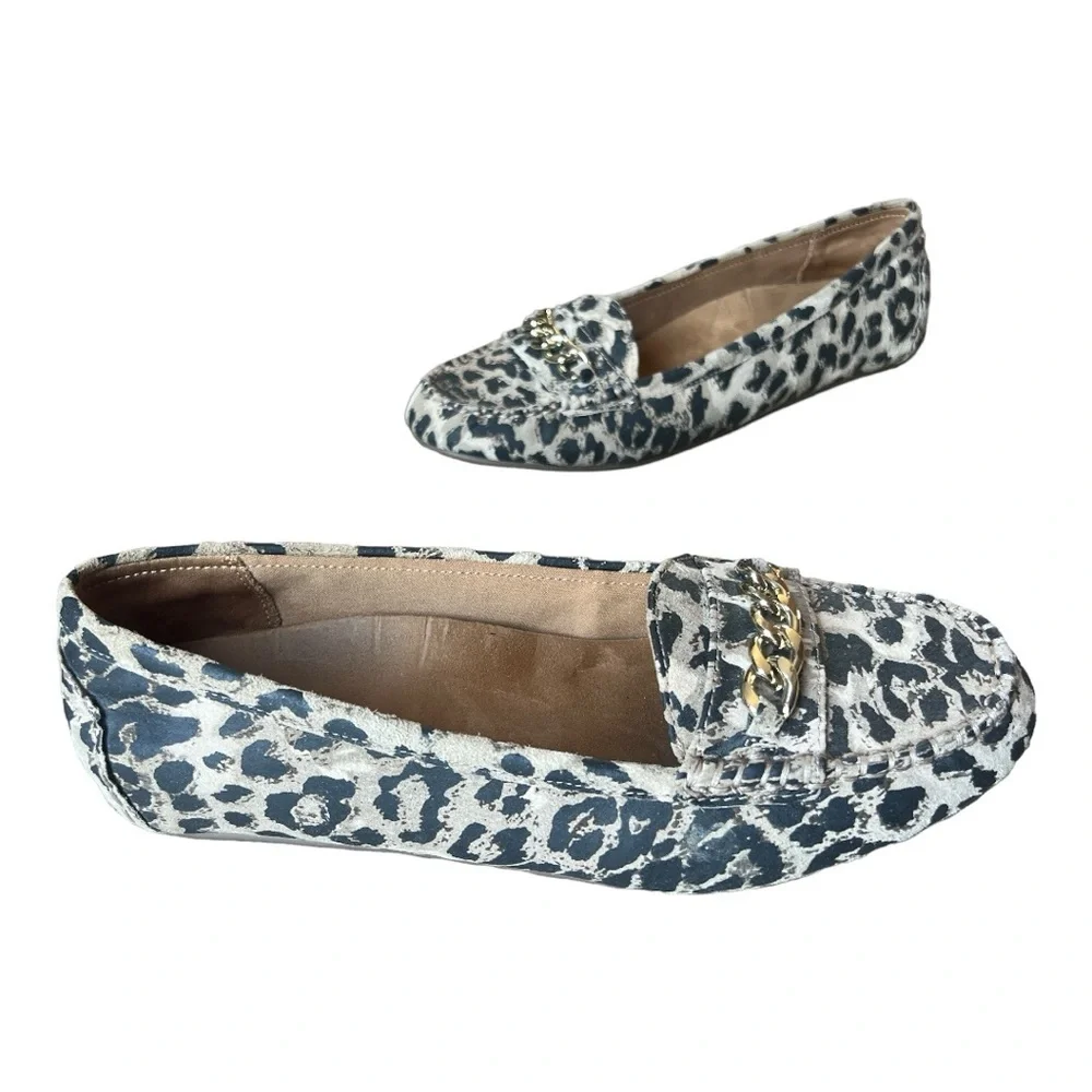 Vionic Women’s Mesa Animal Print Gold Chain Detail Slip On Loafers, 8 Wide - Picture 2 of 9